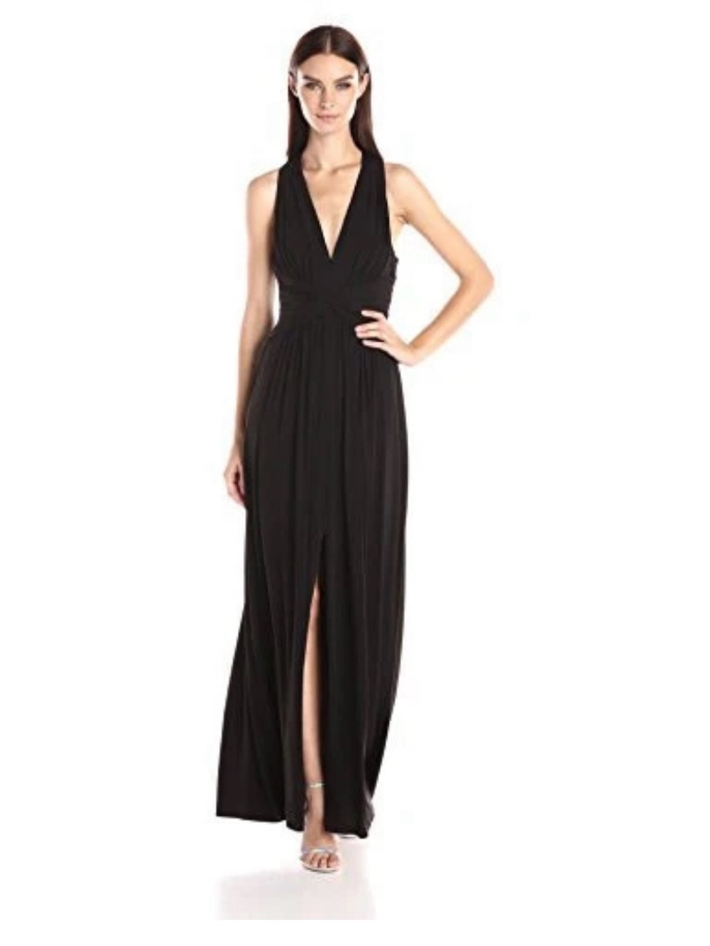 BCBGMaxAzria Black Sleeveless V-Neck Maxi Dress with Front Slit